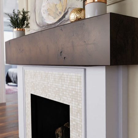 Ekena Millwork Knotty Pine Faux Wood Fireplace Mantel, Premium Aged, 4"H x 6"D x 84"W MANUKP04X06X84ZD